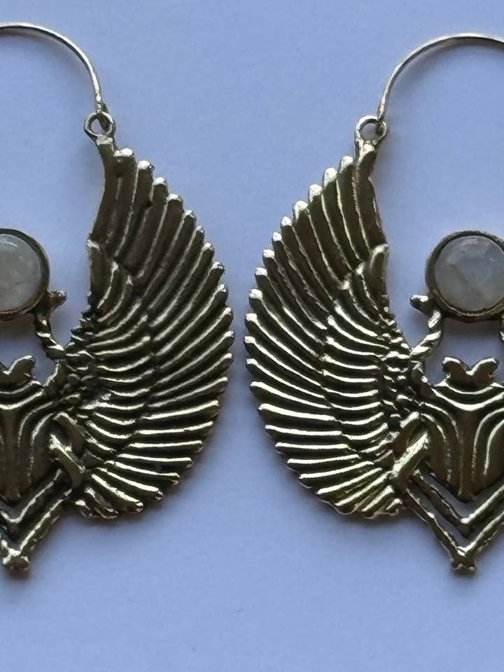 Large Brass Winged Scarab Hoop Earrings for wholesale by The Curator