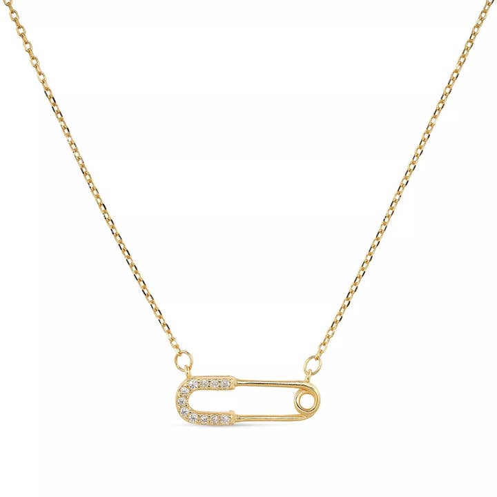 Dainty 14K Gold Safety Pin Necklace for wholesale by Elk & Bloom
