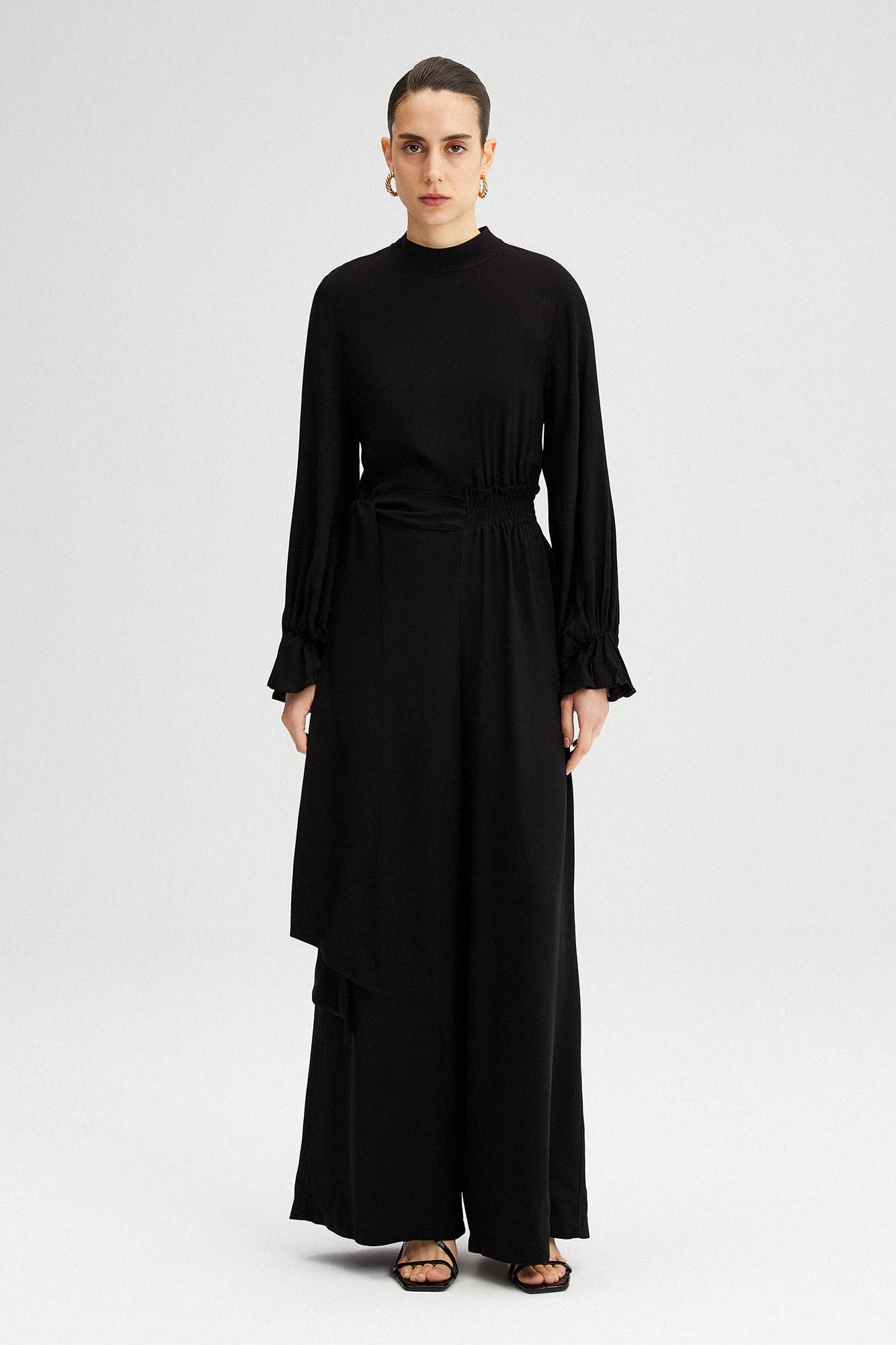 Nero SALOPETTE IN VISCONE CON CINTURA in vendita all'ingrosso su Faire1