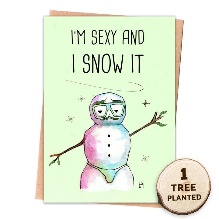 Funny Recycled Christmas Card Eco Seed Gift. Sexy &I Snow It for wholesale by 1 Tree Cards