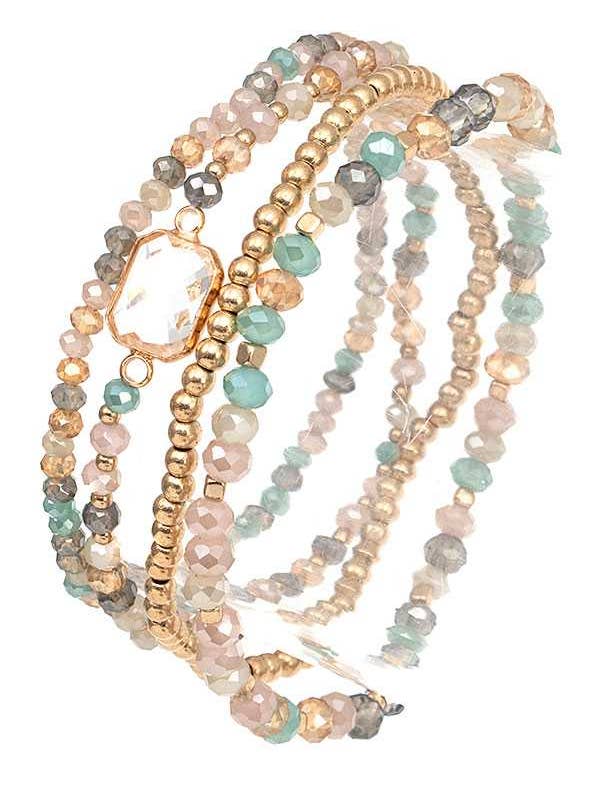 FACETED GLASS BEAD MULIT BRACELET SET 030 for wholesale by anbfashion