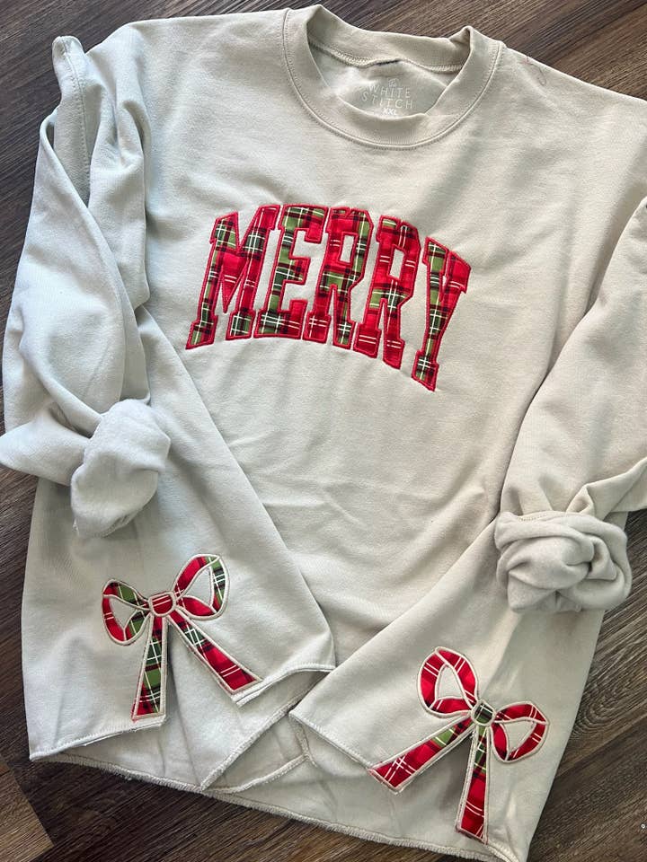 The White Stitch - Wholesale Sweatshirt - Women's - Merry Bow Sweatshirt | Handmade