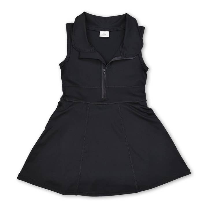 Yawoo Garments - Wholesale Athletic Dress - Women's - Black sleeveless zipper athletic dress with shorts0