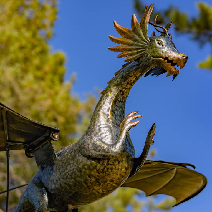 Zaer Ltd. International - Wholesale Garden/Lawn Stake - 8.35ft. Tall XL Flying Dragon Iron Rocking Stake "Drakono"