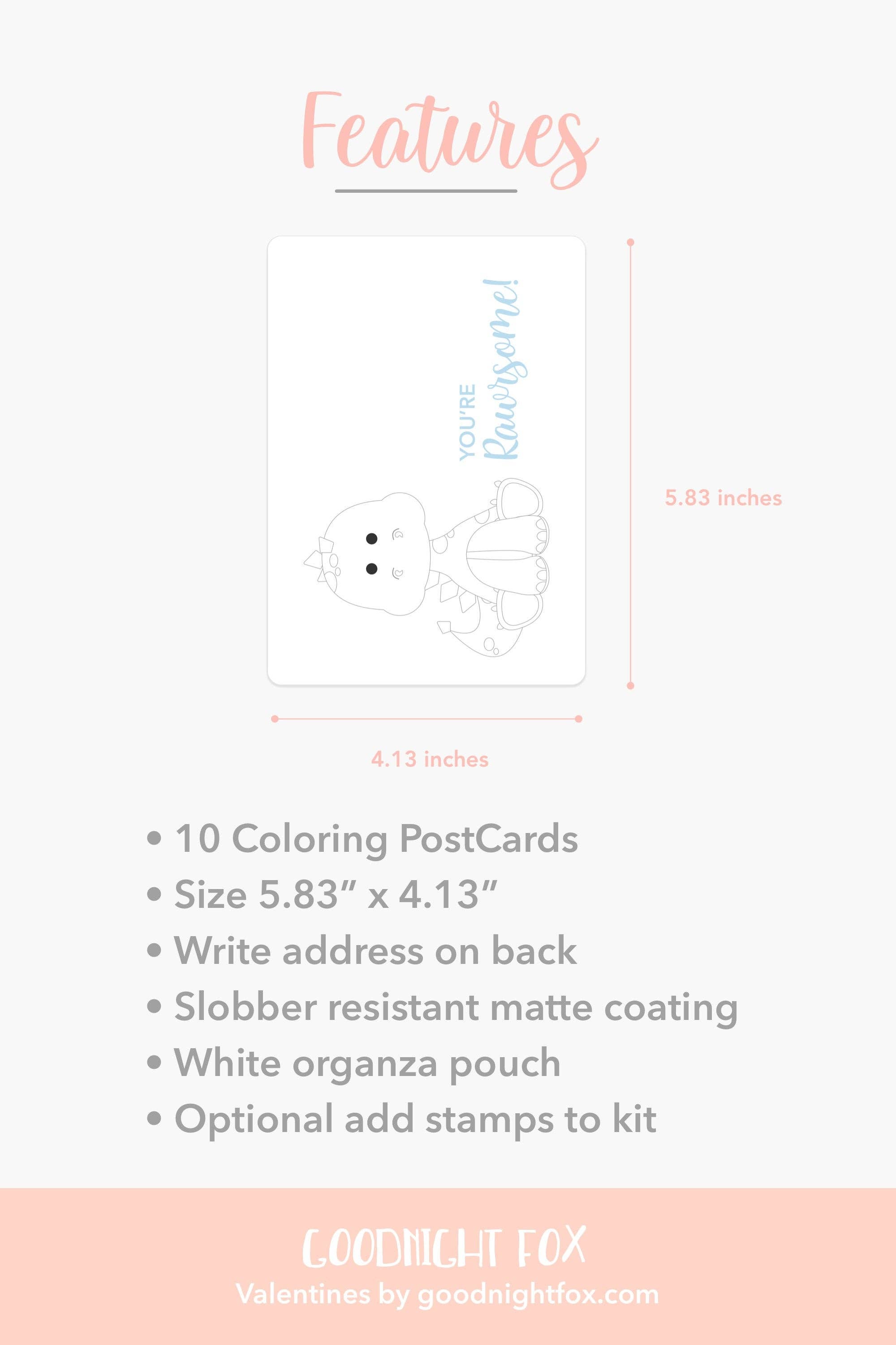 GoodnightFox - Venta al por mayor Tarjetas de San Valentín - Postales de San Valentín para niños con dinosaurios, postales para niños, actividad de San Valentín, San Valentín COVID, San Valentín en el aula, actividad para colorear para niños7