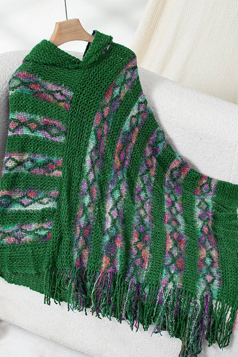 NINEXIS - Wholesale Knit Sweater - Women's - CWOSWS0091_STRIPED HOODED KNITTED FRINGED CAPE SHAWL8