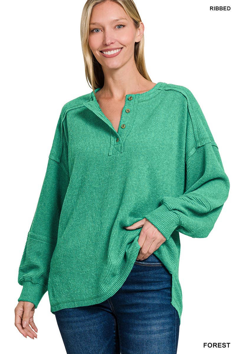 Vanilla Monkey - Wholesale Knit Sweater - Women's - Ribbed Brushed Hacci Melange Henley Sweater6