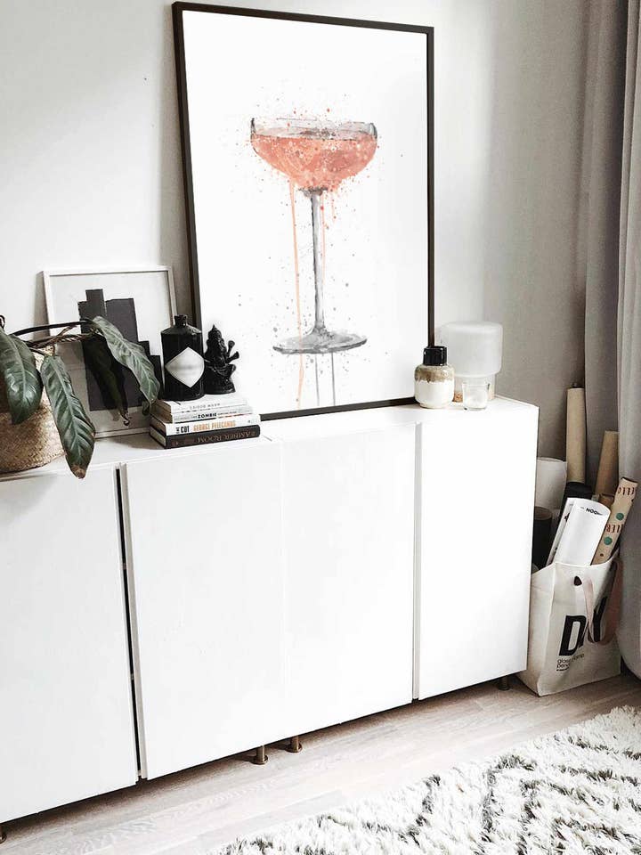 Champagne Coupe 'Rose' Cocktail Wall Art Print for wholesale by We Love Prints