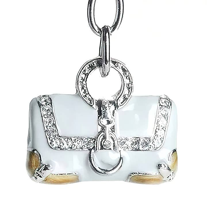 HVID/TAN HÅNDTASKE NØGLERING MED RHINESTONES KC14 for engroshandel hos Xpress Tech Cell Accessories XT