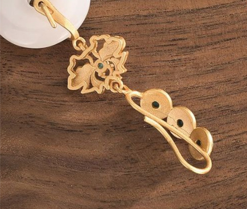 Bright MacMing - Wholesale Dangle Earrings - Golden Lotus Over White Jade Earrings3