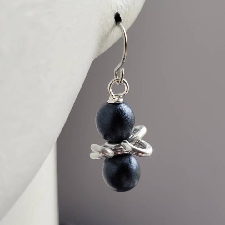 Silver & Blue Beaded "Blueberry" Earrings/Vintage Inspired for wholesale by Teahan K Jewelry