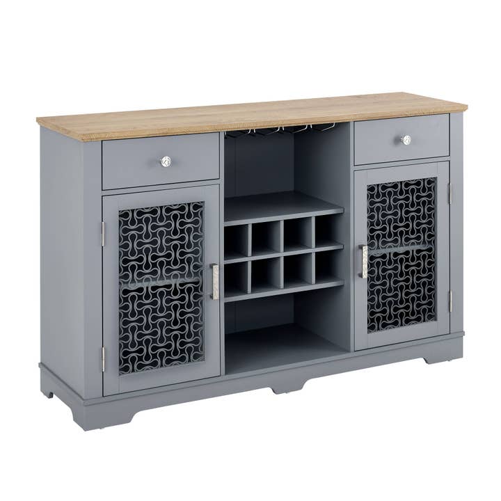 Orange County Decor - Wholesale Cabinet - Modern Farmhouse Buffet Cabinet, Sideboard With 2 Drawers And Elegant Glass Door Cabinets, Wine And Glass Rack, Coffee Bar For Kitchen, Dining Room, Light Blue And Light Oak, 56.46"W*15.55"D*35.74"H10