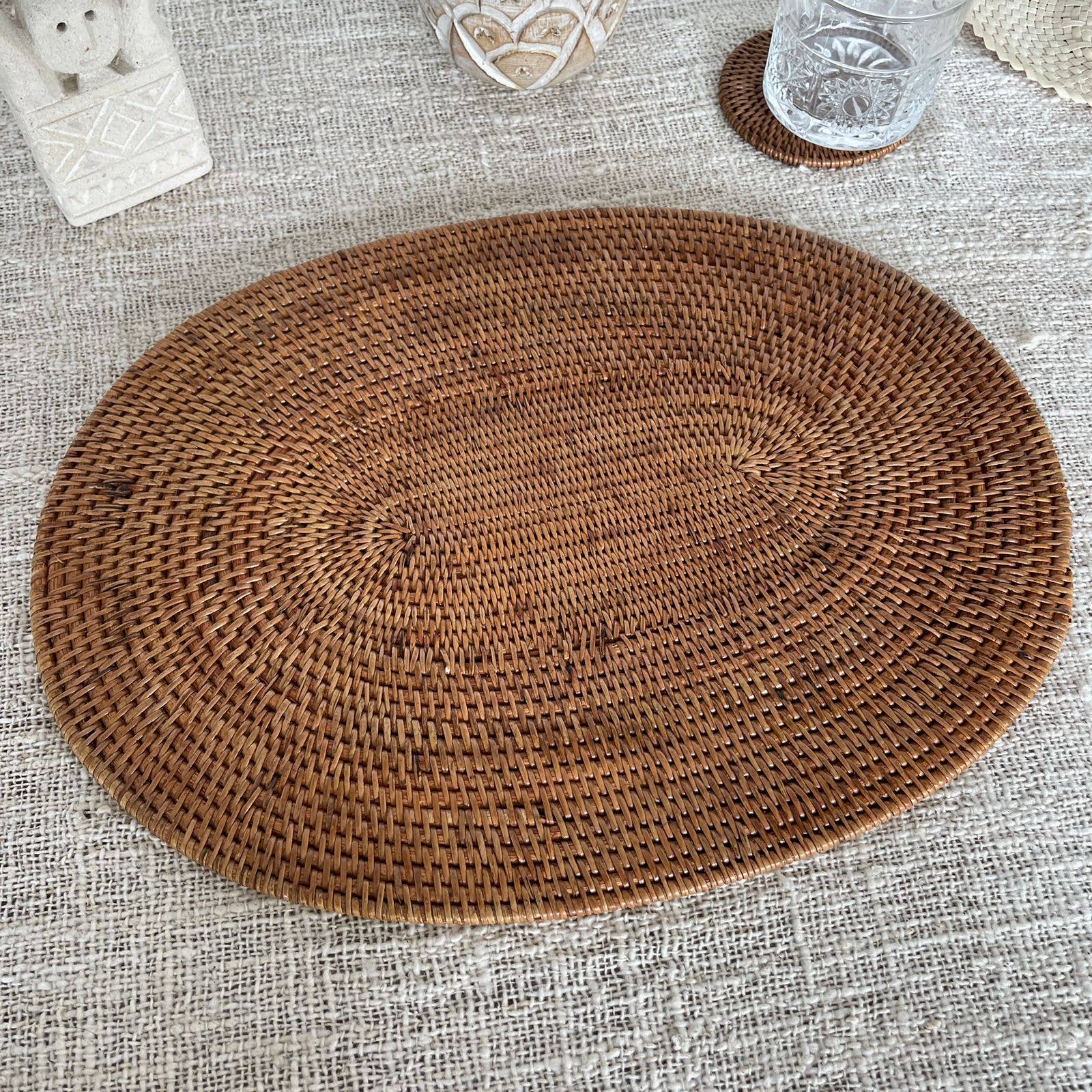 Raffia fringed placemat 001 - natural