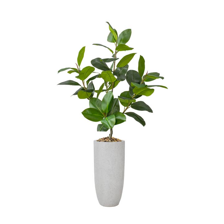68.3' Artificial Rubber tree | tall beige fiberstone planter for wholesale by MinxNY