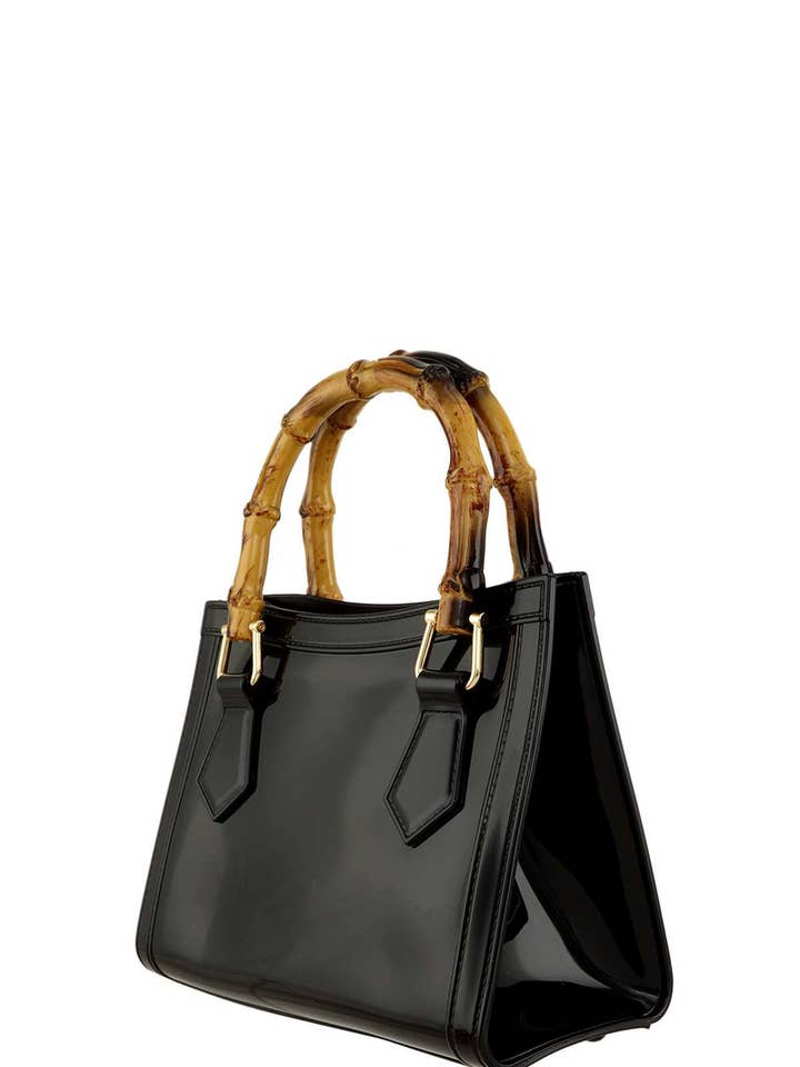 BORSA IN GELATINA DI FORMA QUADRATA E MANICO IN BAMBÙ 2326 per la vendita all'ingrosso da parte di anbfashion