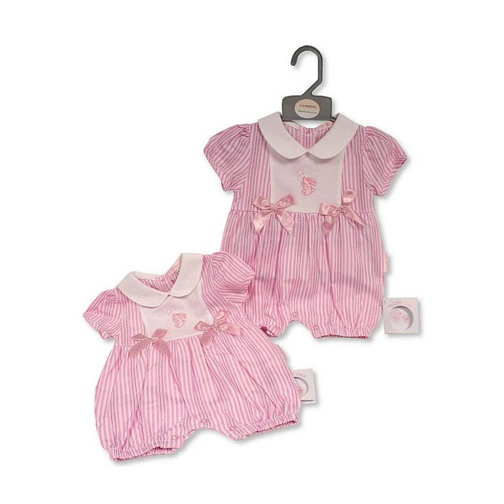 Baby-Mädchen gestreifter Strampler mit Schleifen - Hase - 6285 für den Großhandel von Sheldon International