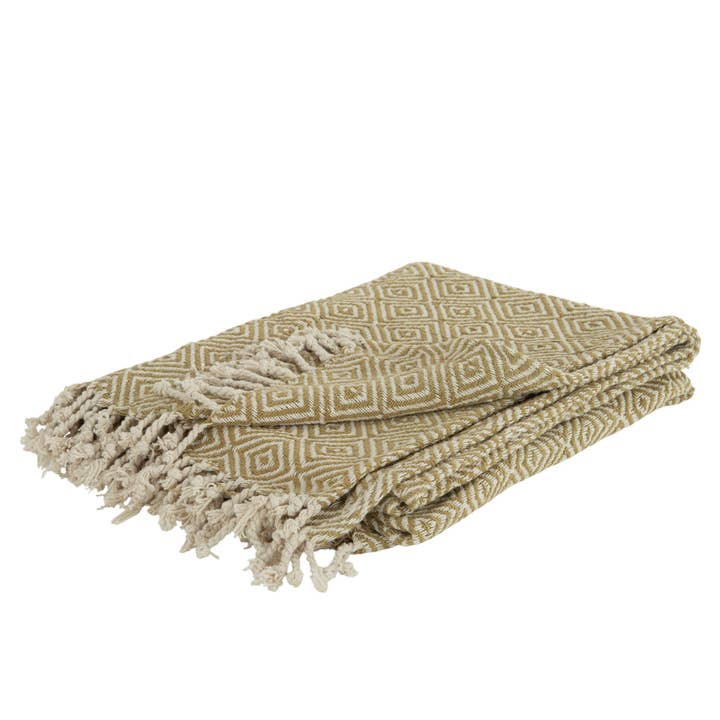 50" X 60" Natural Cotton Woven Geometric Throw Blanket with Fringe for wholesale by HomeRoots