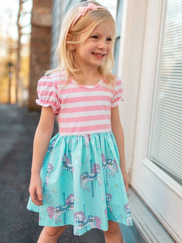 Posh Pickle - Wholesale Dress - Kids - Carousel Short Sleeved Swing Dress0