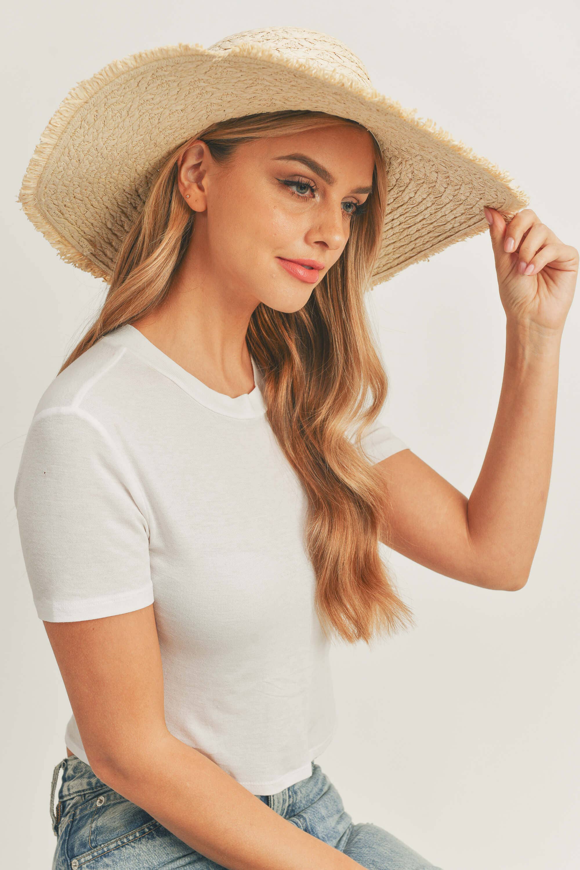 MiMi Wholesale - Wholesale Straw Hat - Women's - MH0095 Floppy Straw Sun Hat with Frayed Edges18