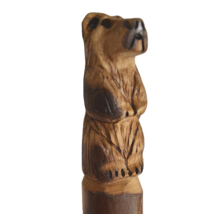 Creation Carvings LLC - Wholesale Fitness Equipment - Hand Carved Walking Stick, Bear Walking Stick - Grizzly Carving - Bear Stick - Hiking - Dark Wood