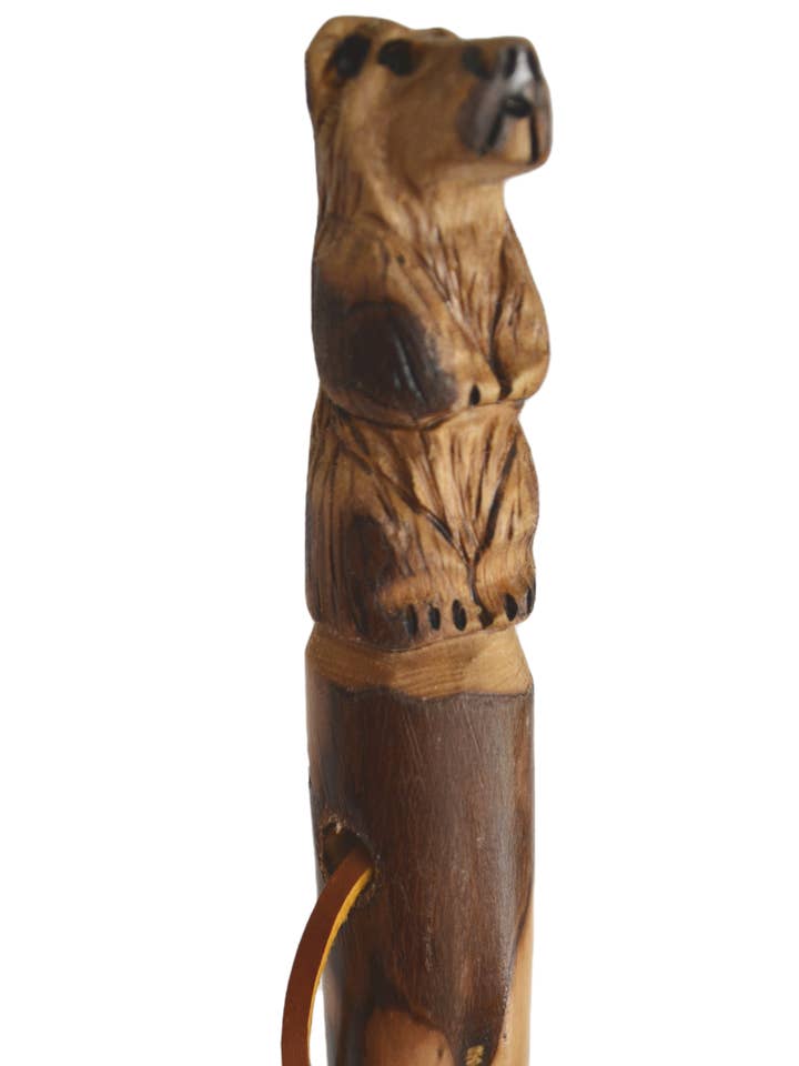 Handgeschnitzter Gehstock, Bären-Gehstock — Grizzlyschnitzerei — Bärenstock — Wandern — dunkles Holz für den Großhandel von Creation Carvings LLC