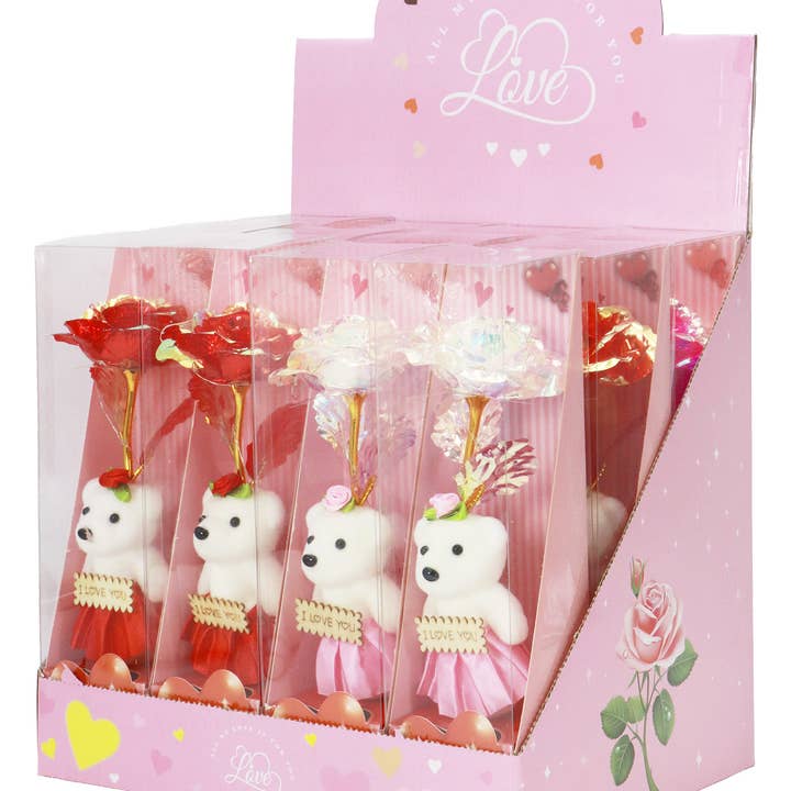 ASSORTED Teddy Bear Metallic Galaxy Rose Light-up Gift Box for wholesale on Faire2