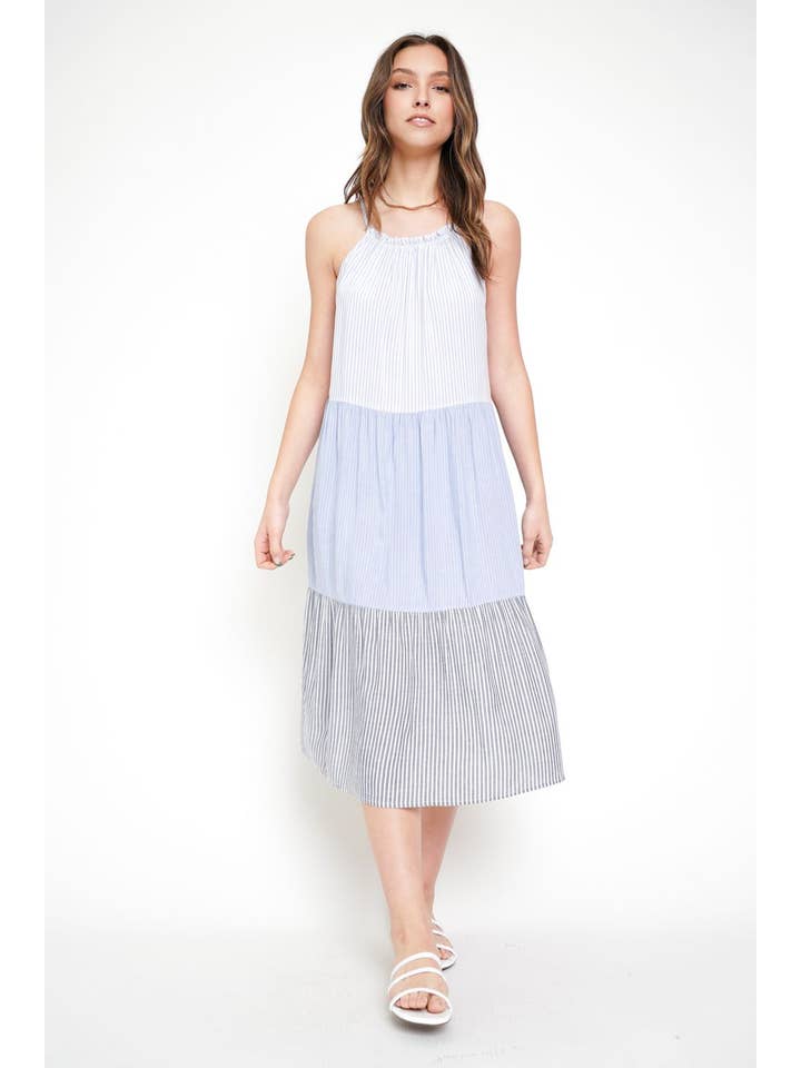 Denim Blue 20356 Mixed Stripe Dress for wholesale on Faire