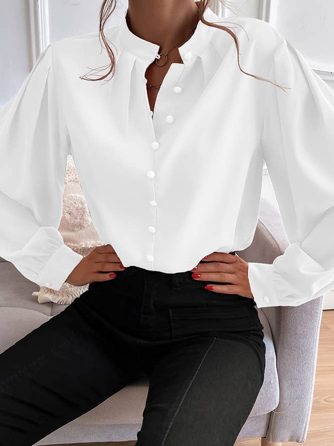 UNISHE - Wholesale Buttoned-down shirt – Women's - Plain Button V Neck Blouse Shirt GSS099