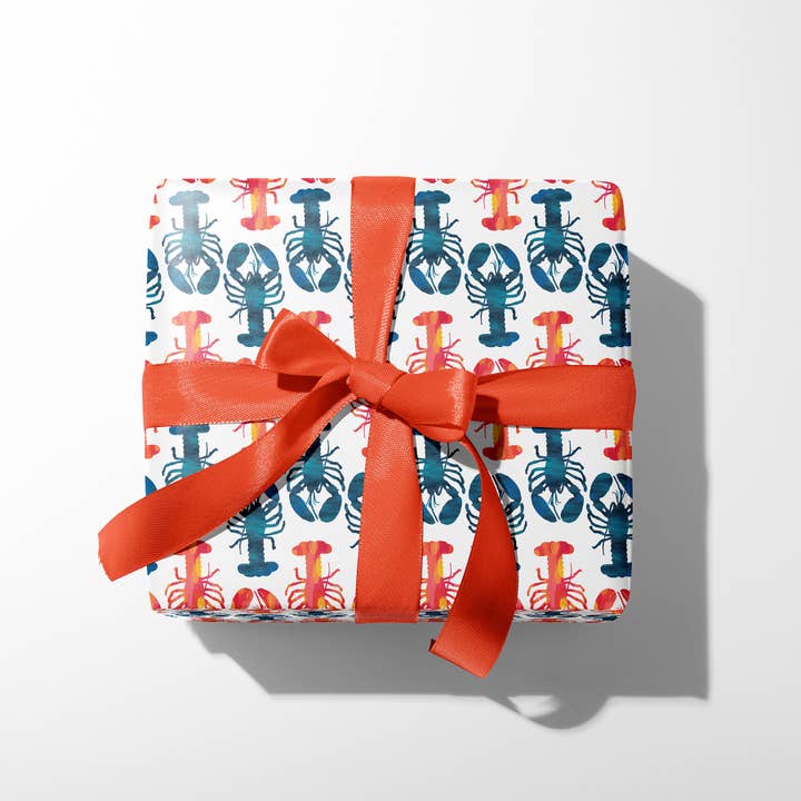Gert & Co - Wholesale Wrapping Paper Roll - Red and Blue Lobsters Gift Wrap | Nautical Lobster Gift Wrap