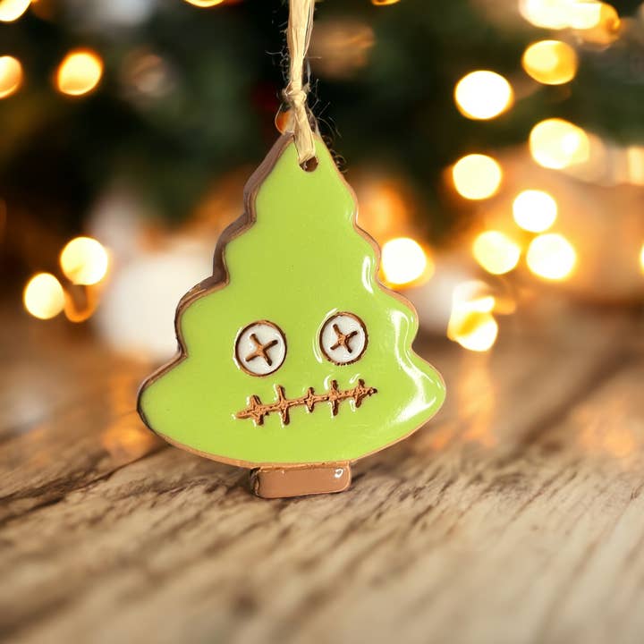 Cute Zombie Christmas Tree Artisanally Crafted Ornament for wholesale by Little Clay Hen