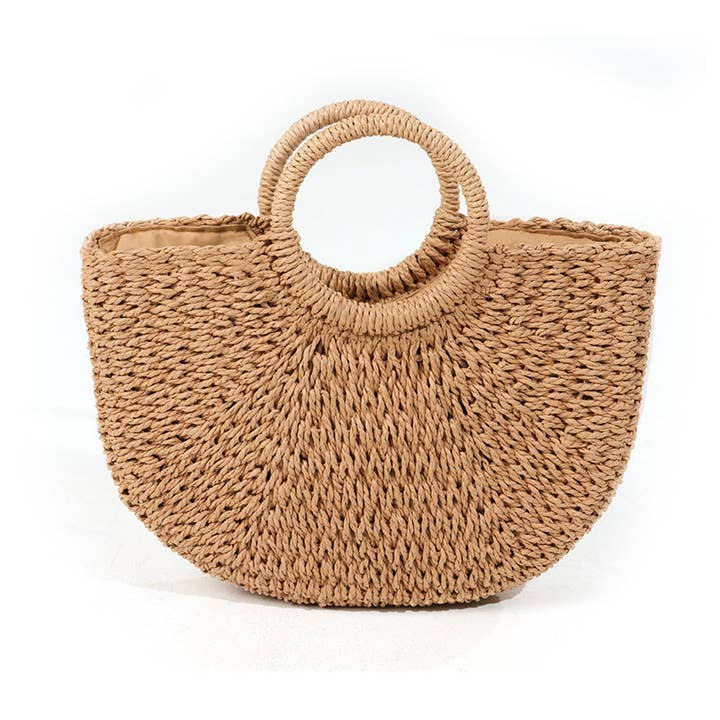 Funkyrel® Atzbranding Limited - Wholesale Tote Bag - Women's - Baggie - Handwoven Half-Moon Straw Tote Bag