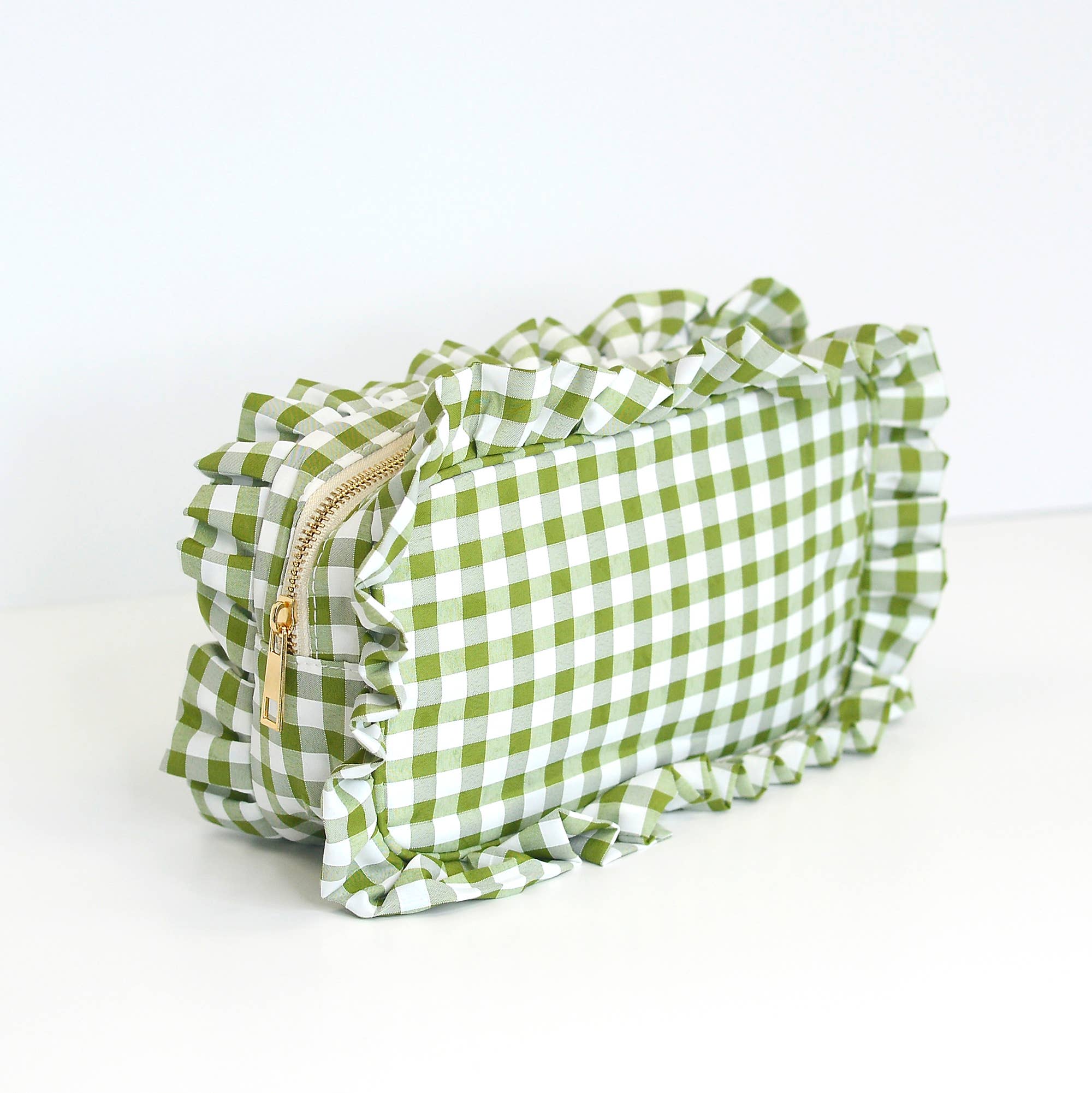 Mugsby - Wholesale Makeup/Cosmetic Bag - Gingham Ruffle Zipper Pouch Embroidery Friendly Cosmetic Bag18