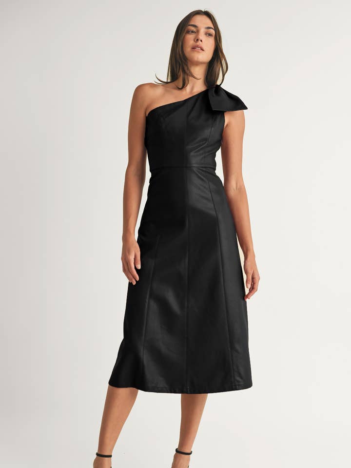 One shoulder Faux leather Midi Dress for wholesale by Endless Blu