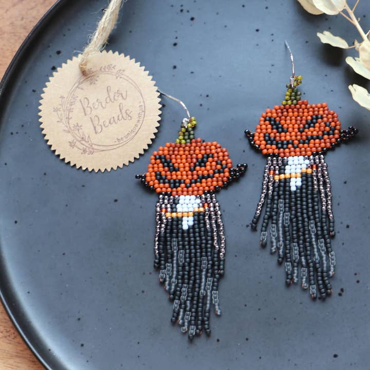 Vampkin - brincos de franjas com missangas feitas à mão, halloween, vampiro por atacado de BerdorBeads