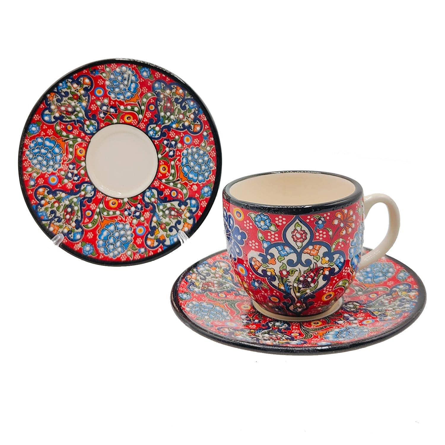 Etnico del Mondo - Wholesale Coffee/Tea Cup - Set of 6 Decorated Turkish Ceramic Coffee/Cappuccino Cups #82