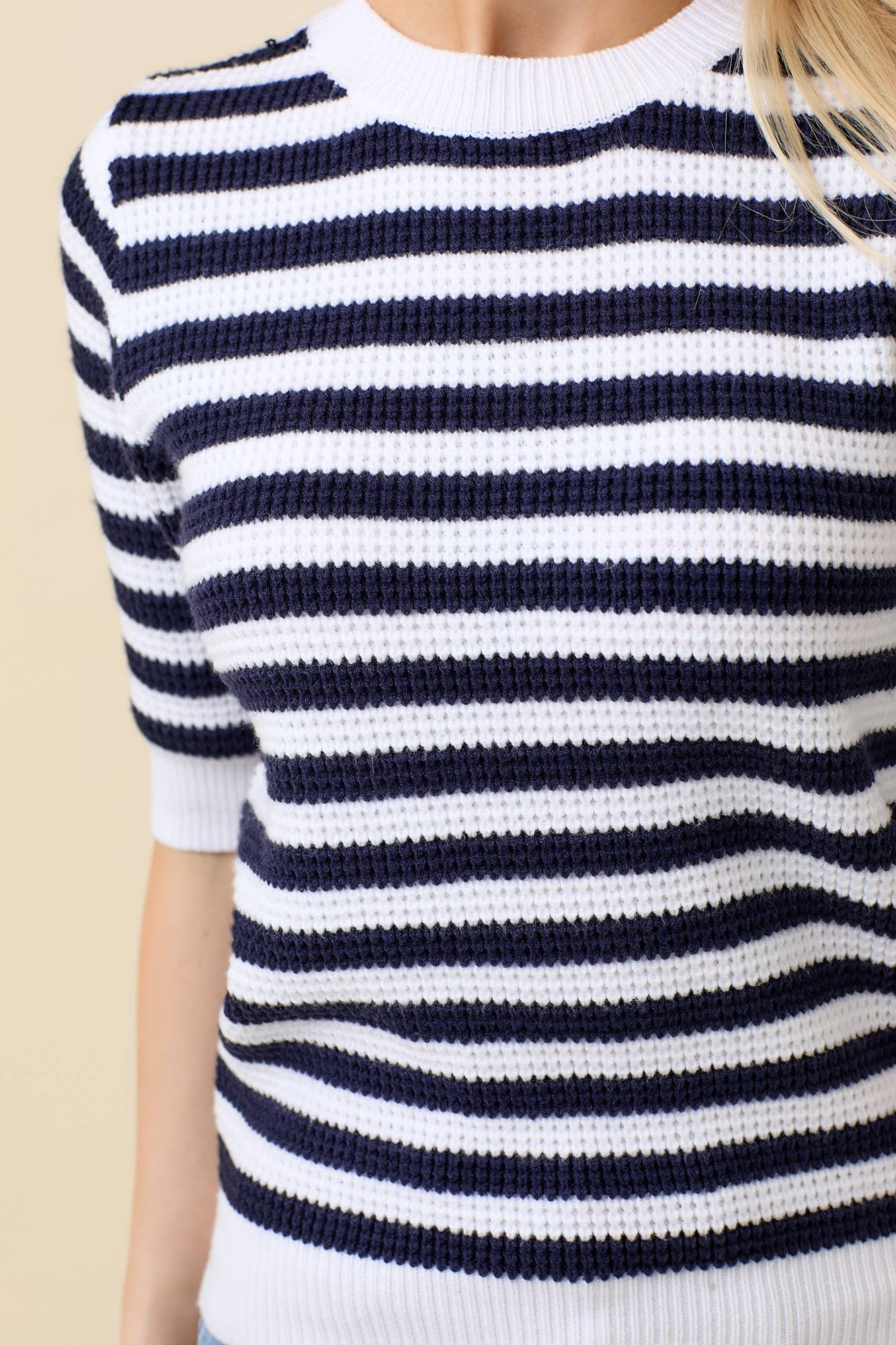 Main Strip - Wholesale Knit Sweater - Women's - Classic Stripe Half Sleeve Knit Top2