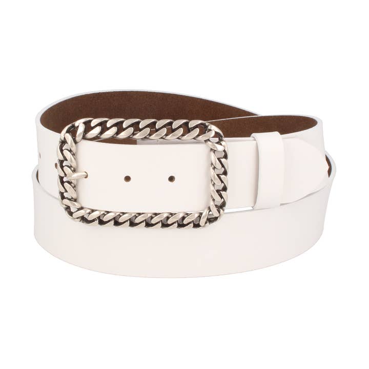 Invecchiato women's leather belt, chain buckle, white for wholesale on Faire