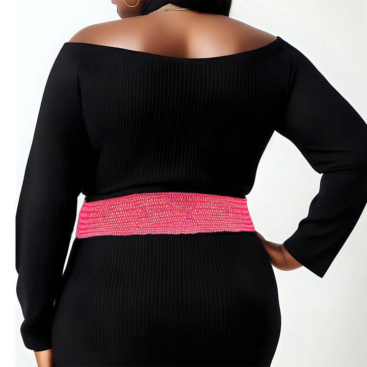 Fuschia Stretch Belt Raffia Fuchsia Flower for Women for wholesale on Faire5