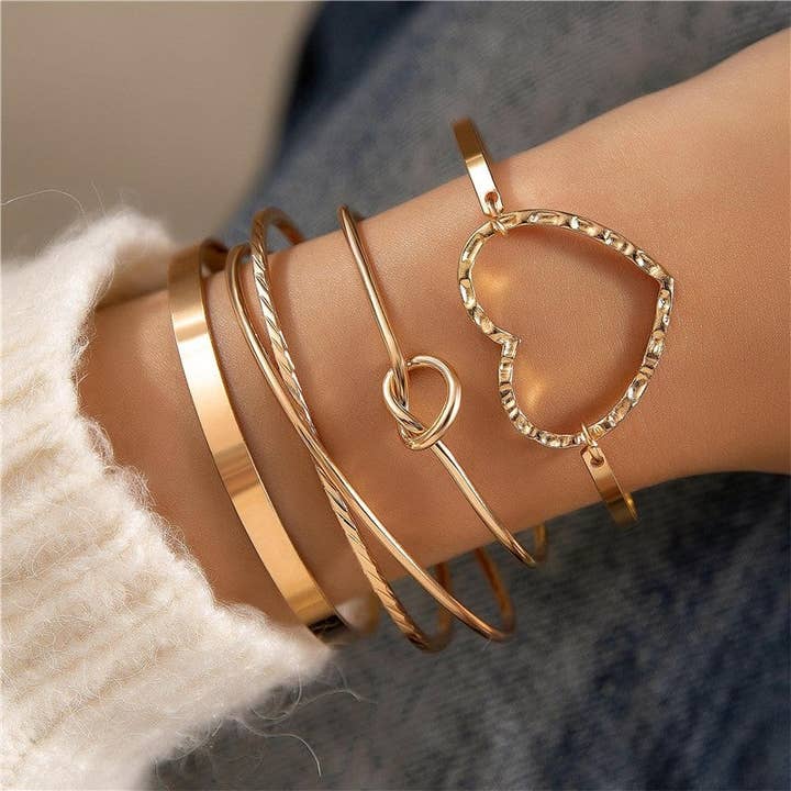 Elegant Geometric Open Bangle Set for wholesale by Plush Looks
