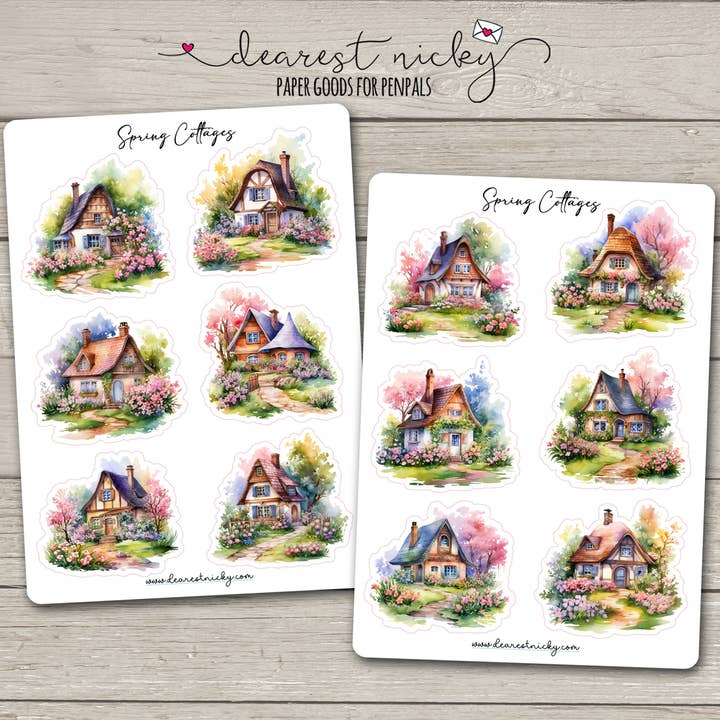 Spring Cottages Stickers - 2 Sheets for wholesale by Dearest Nicky