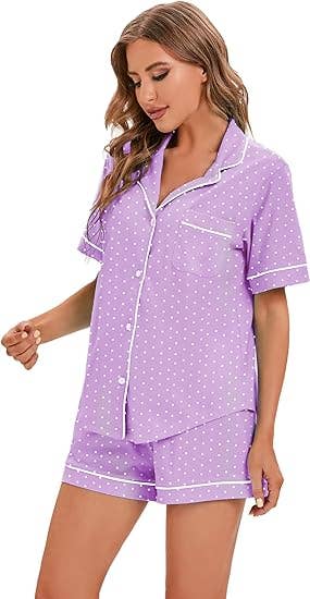 GEXWORLDWIDE - Wholesale Sleepwear Set - Women's - Women's 100% Cotton Pajamas Short Sleeve Wave point12