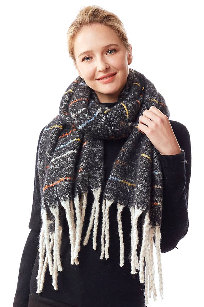 Hana - Wholesale Scarf - Women's - Glitz Color Stitch Fuzzy Oblong Winter Scarf11