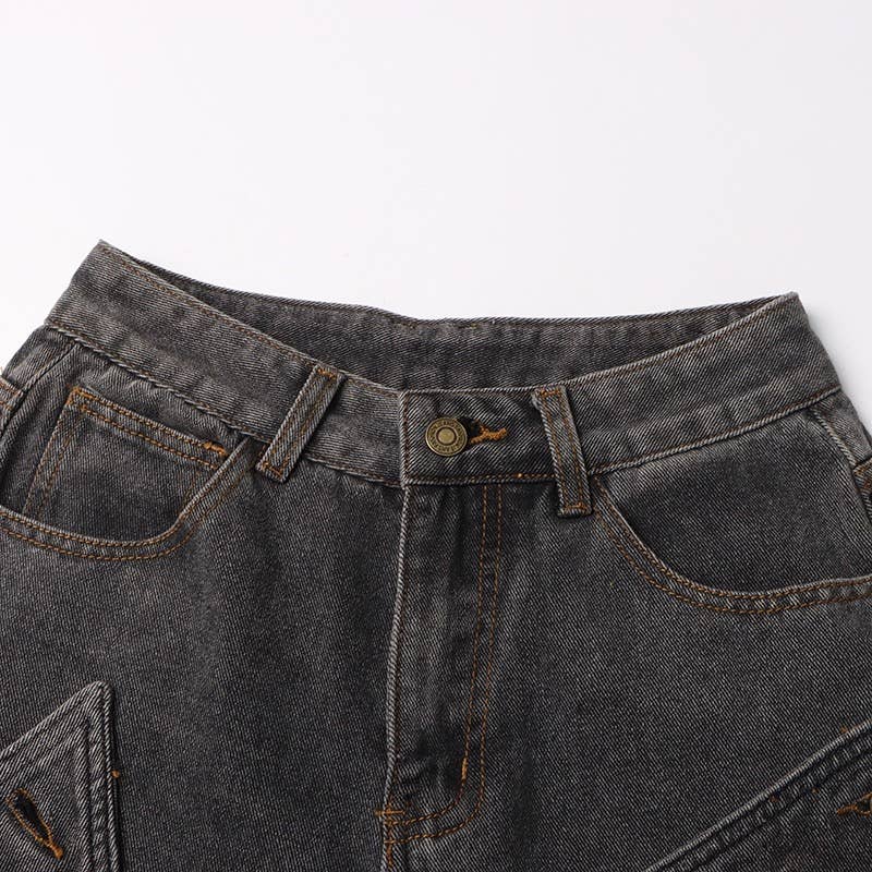 Grigio Jeans invecchiati a vita alta alla moda JP015Y - Stile retrò in vendita all'ingrosso su Faire8