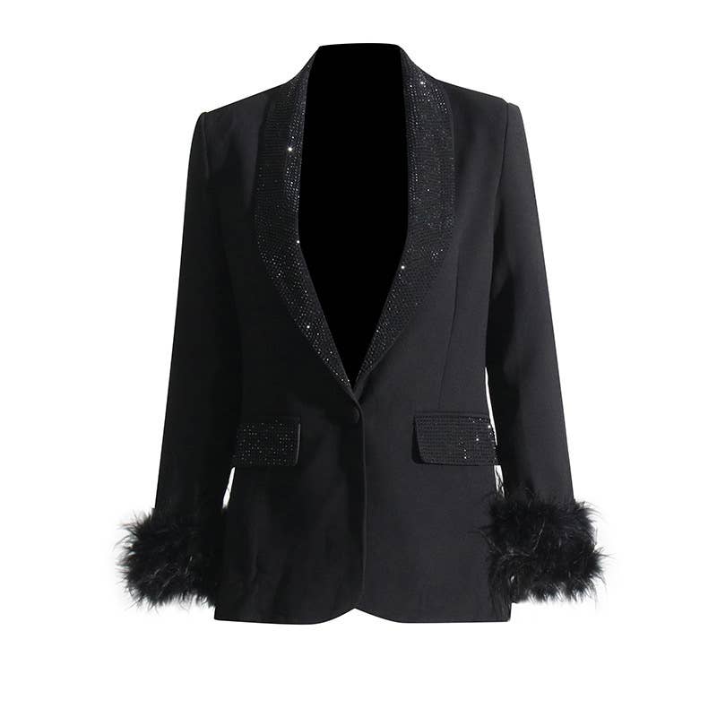 Productseeker - Wholesale Blazer - Women's - BL056 Hot Diamond Feather Panel Slim Fit Blazer0