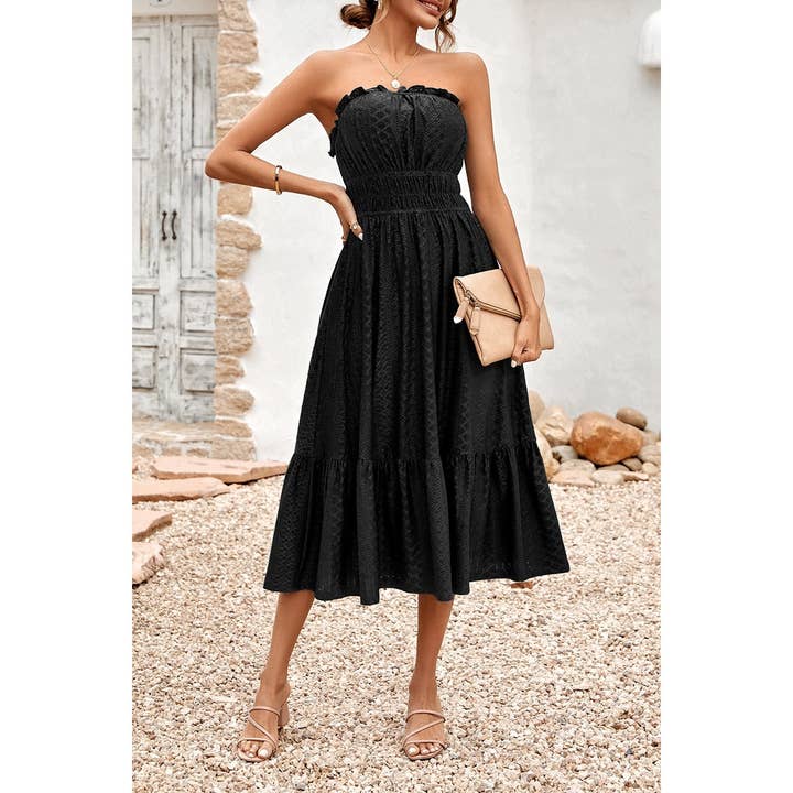 Off Shoulder Lace Trim Strapless Tube A Line Dress for wholesale by Supreme Fashion