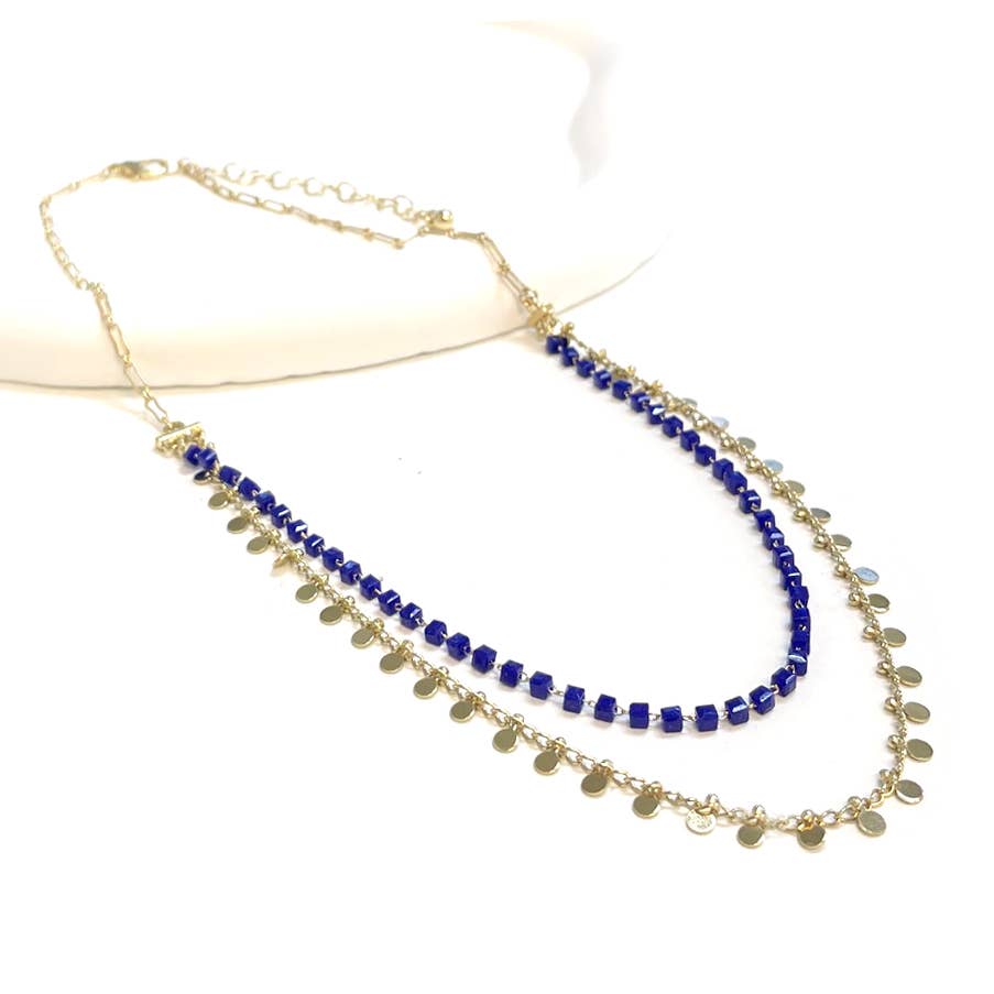 StarryNYC - Wholesale Beaded/Pearl Necklace - Square Glass Beaded with Mini Round Chip Linked Necklace1