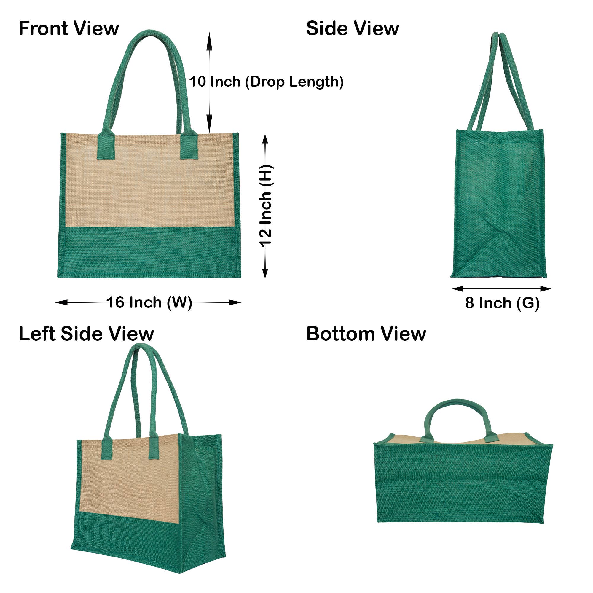 ecojutebags – wholesale Tote bag – Unisex – Pack 4 Jute Shopping Bags– Two-Tone Design with Long Handles15