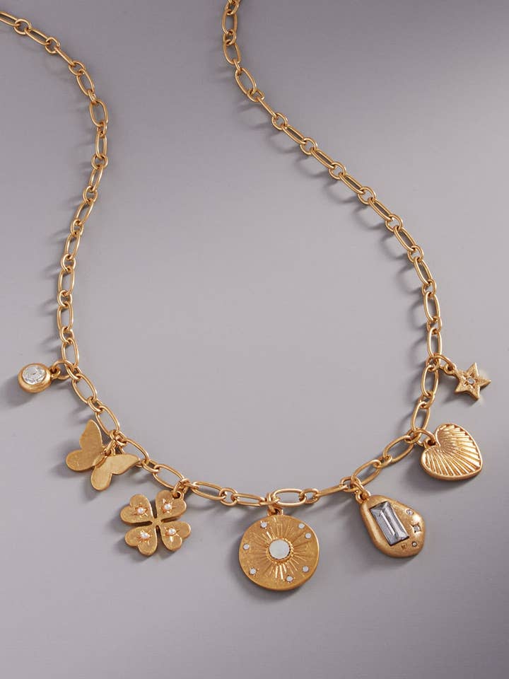 Vintage Disk Metal Mixed Charm Short Necklace for wholesale by Designature New York