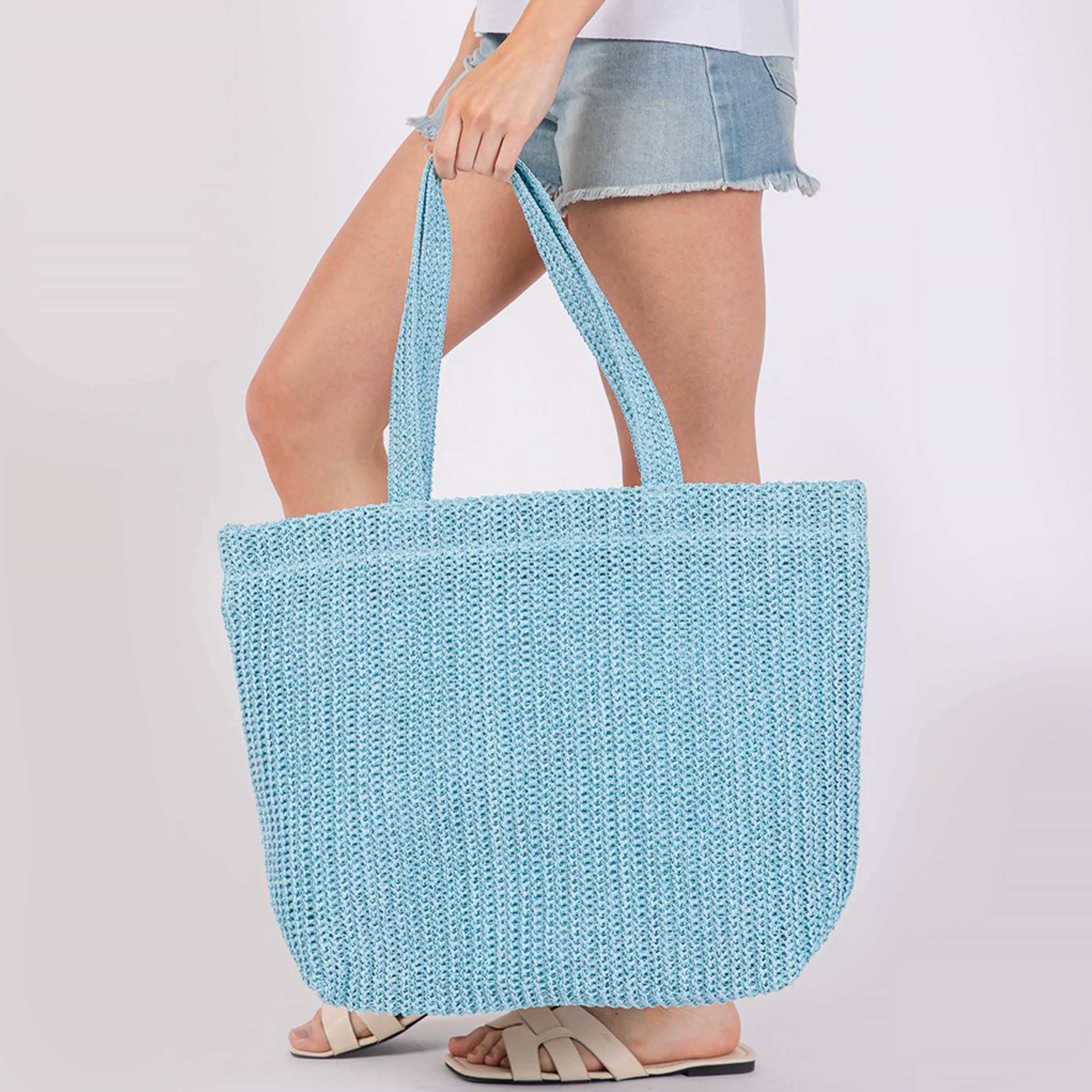 Hana - Wholesale Tote Bag - Women's - Solid Color Crochet Summer Straw Tote Bag6