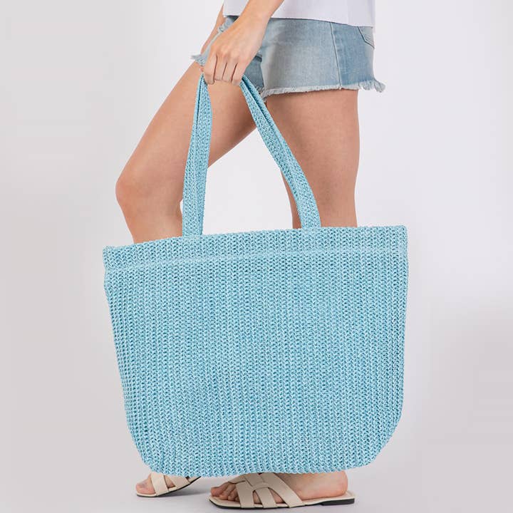 Hana - Wholesale Tote Bag - Women's - Solid Color Crochet Summer Straw Tote Bag6